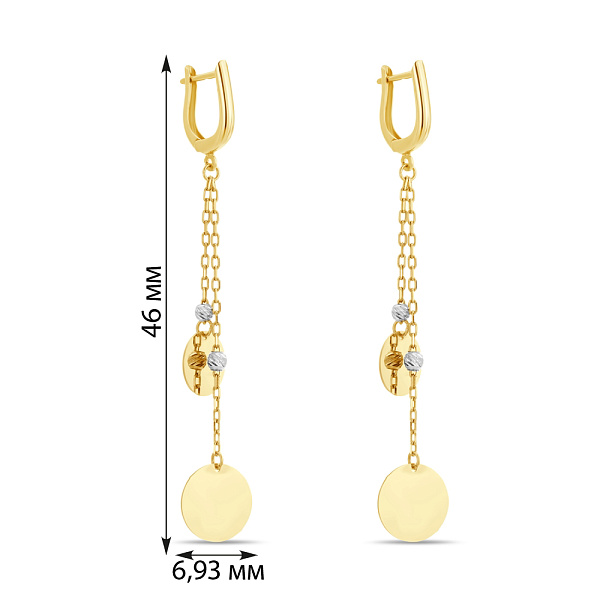 Золотые сережки-подвески Монеты (арт. 106526жб) – изображение 2