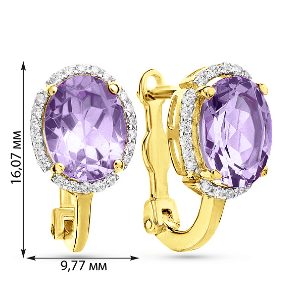 Серьги из желтого золота с аметистом и фианитами (арт. 110183Пжа) – изображение 2