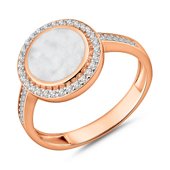 Фото Золота каблучка Лýна з білою емаллю (арт. 140692еб)