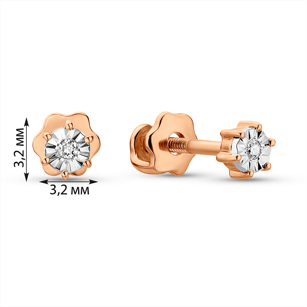 Золотые пусеты с алмазной гранью и бриллиантами (арт. Т011173) – изображение 2