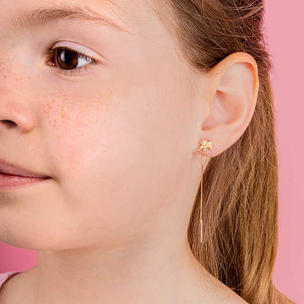 Золотые серьги-цепочки «Слоник» (арт. 102274) – изображение 2