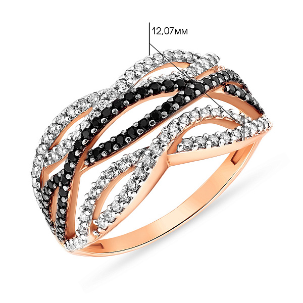 Золотое кольцо с черными и белыми фианитами (арт. 140478ч) – изображение 2