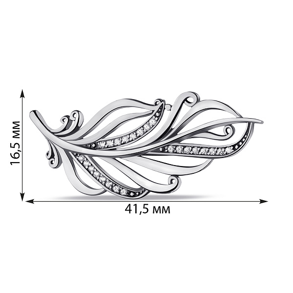 Серебряная брошь Перо с фианитами (арт. 7905/6110098) – изображение 2