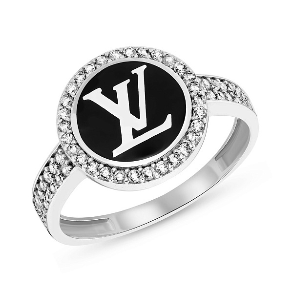 Каблучка з білого золота з емаллю і фіанітами (арт. 155219беч) – зображення 1