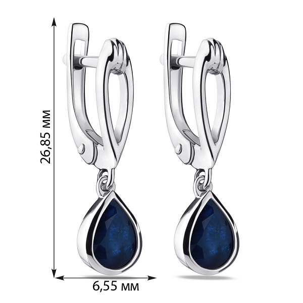 Серебряные сережки-подвески  с сапфиром (арт. 7002/4049Спс) – изображение 2