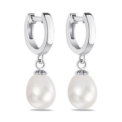 Сережки-підвіски зі срібла з перлами   (арт. 7502/4012жб)
