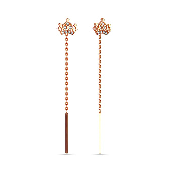 Сережки-ланцюжки Корона з червоного золота з фіанітами (арт. 107667)