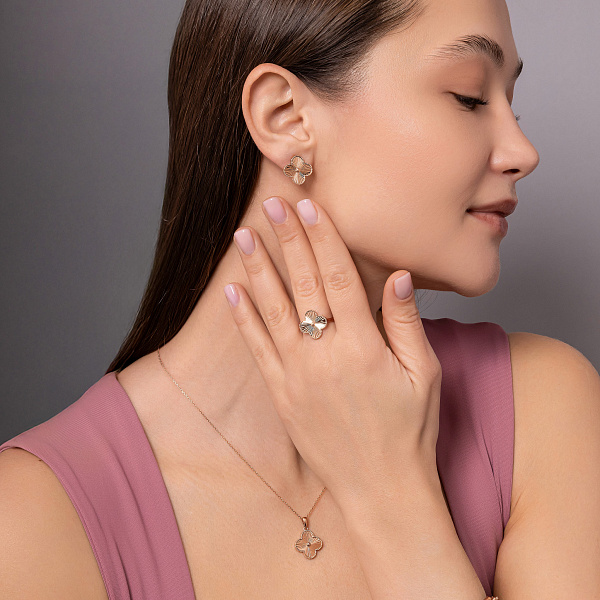 Каблучка Конюшина з червоного золота з алмазною гранню (арт. 141316а) – зображення 6