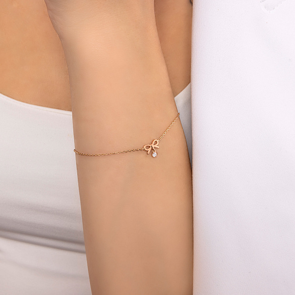 Браслет Бантик из красного золота с фианитом (арт. 340100) – изображение 2