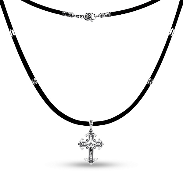 Колье на шнурке с серебряным крестиком (арт. 7307/7-3041.0.4) – изображение 2