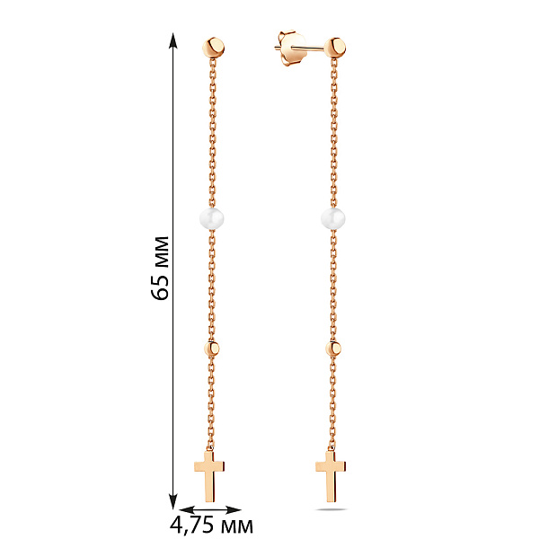 Золотые серьги-подвески с жемчугом (арт. 106796прлб) – изображение 2