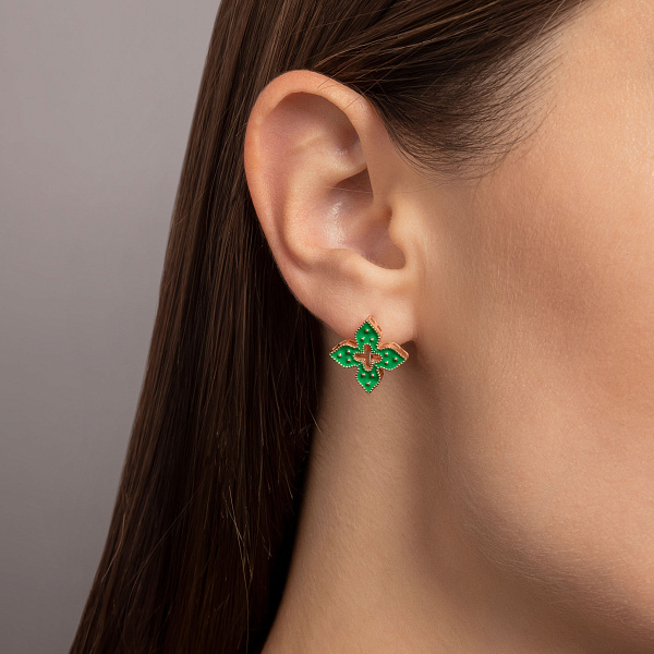 Золотые серьги Клевер с эмалью (арт. 1091580/15ез) – изображение 2