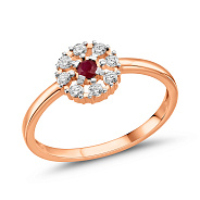 Каблучка з червоного золота з рубіном і діамантами (арт. К011691р)