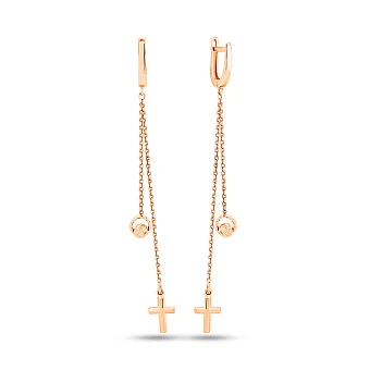 Серьги-подвески из красного золота с крестиками (арт. 109175)