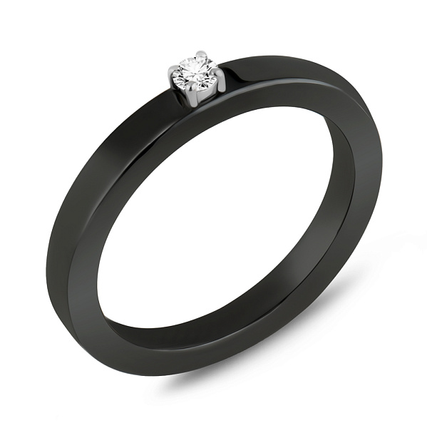 Каблучка з кераміки і золота з діамантами (арт. К011768005бч) – зображення 1