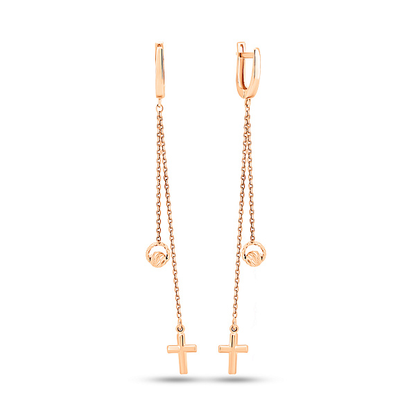Серьги-подвески из красного золота с крестиками (арт. 109175) – изображение 1