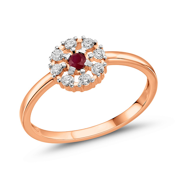 Каблучка з червоного золота з рубіном і діамантами (арт. К011691р) – зображення 1
