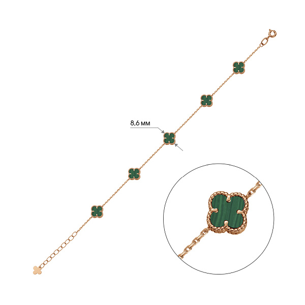 Золотий браслет Конюшина з малахітом (арт. 341495/7млх) – зображення 2