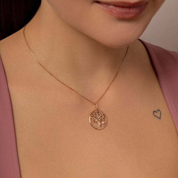 Золотой кулон "Дерево жизни" с фианитом (арт. 424430) – изображение 2