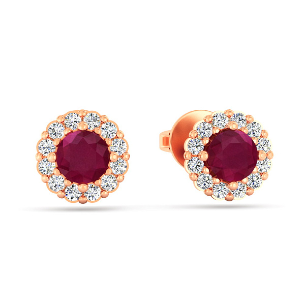 Золотые серьги-пусеты с рубином и бриллиантами (арт. Т011635р) – изображение 1