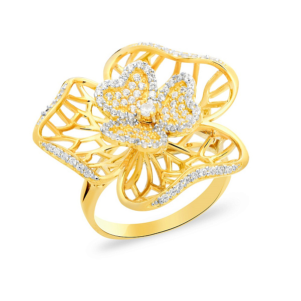 Золотое кольцо «Цветок» с фианитами (арт. 140660ж) – изображение 1