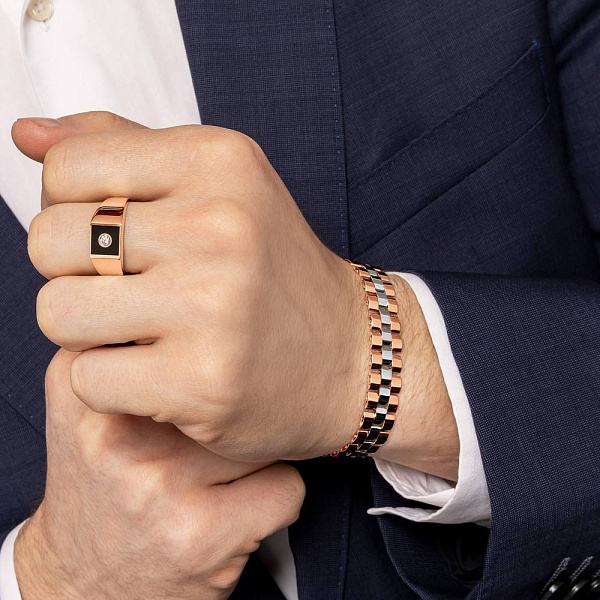 Золотая печатка с эмалью и бриллиантом (арт. К170089010еч) – изображение 2