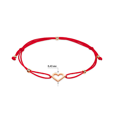 Браслет «Серце» з червоною ниткою з золотими вставками (арт. 340003к)