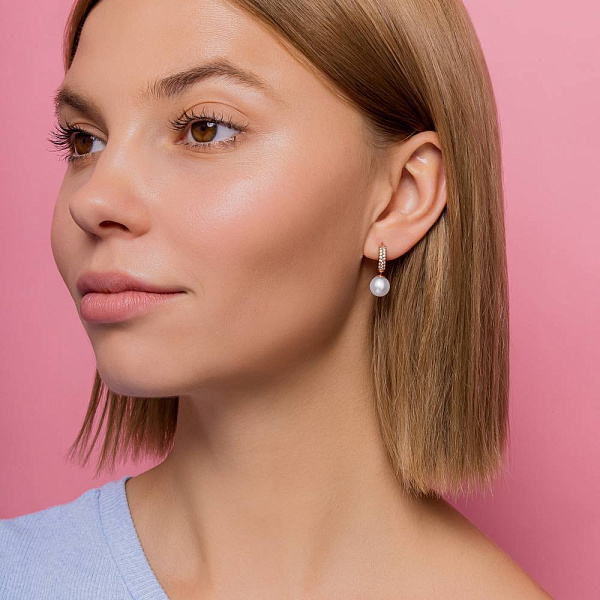 Золоті сережки з перлами і фіанітами (арт. 104884прлб) – зображення 4