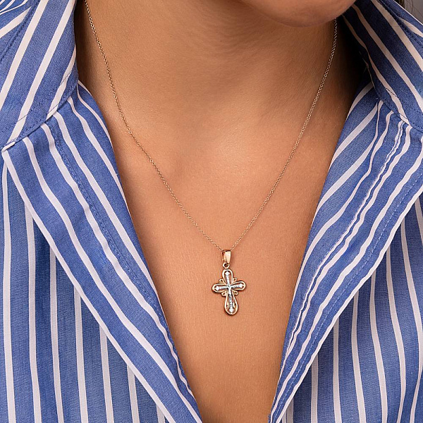 Золотий натільний хрестик з розп'яттям та фіанітами (арт. 501645) – зображення 2