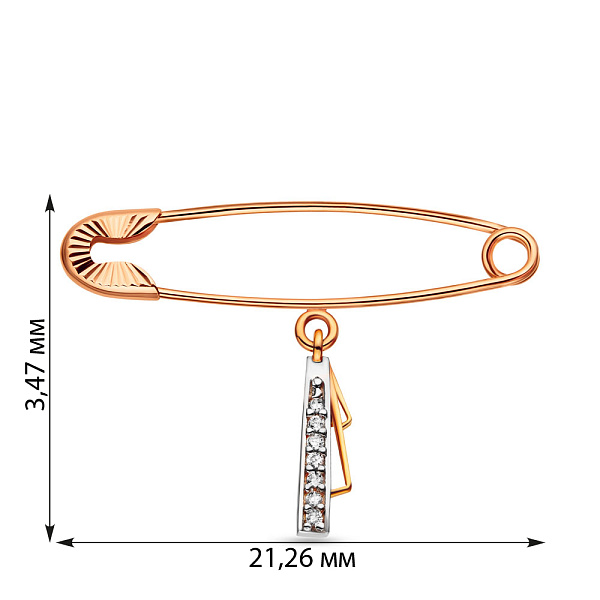 Булавка из красного золота с подвеской (арт. 280113) – изображение 2
