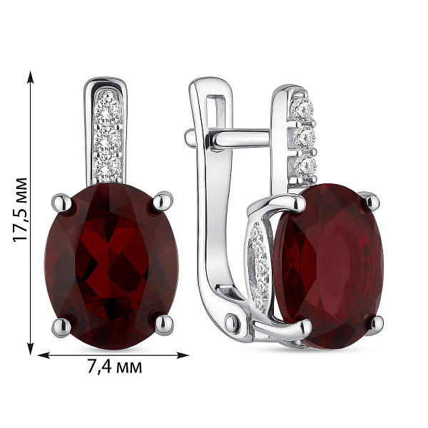 Срібні сережки з гранатом та фіанітами (арт. 7502/2035176Г) – зображення 2