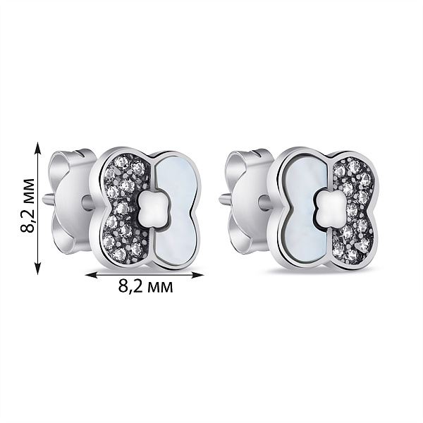 Серебряные серьги Клевер с перламутром и фианитами (арт. 7518/7075п) – изображение 2
