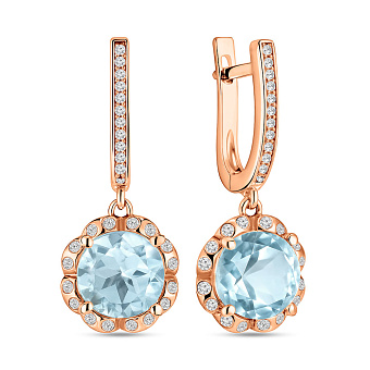 Золоті сережки з топазом і фіанітами (арт. 104119Пг)