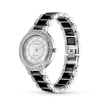 Фото Годинник зі срібла з керамікою і з фіанітами (арт. 7526/317пкмч)