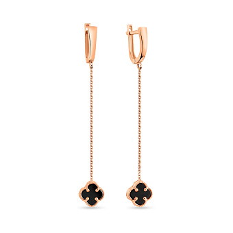 Фото Сережки-підвіски з червоного золота з оніксом (арт. 109060/8о)