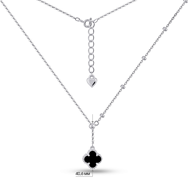 Серебряное колье Клевер с ониксом (арт. 7507/2222/10о) – изображение 3