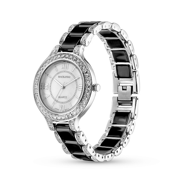 Годинник зі срібла з керамікою і з фіанітами (арт. 7526/317пкмч) – зображення 1