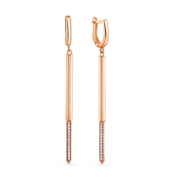 Золоті сережки в червоному кольорі металу з фіанітами (арт. 108121) – зображення 1