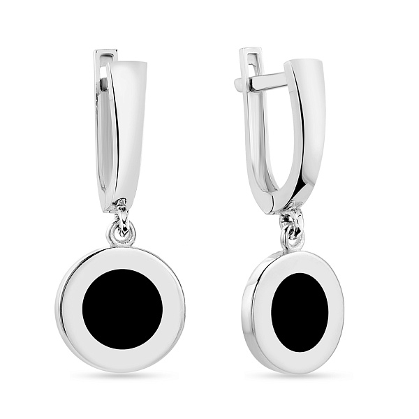 Золотые серьги-подвески с эмалью Лýна (арт. 109719беч) – изображение 1
