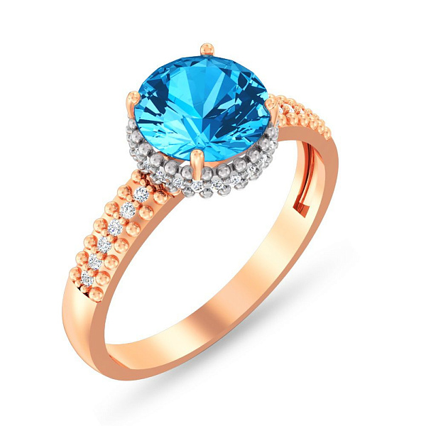 Золотое кольцо с кварцем и фианитами (арт. 141100ПгГ) – изображение 1