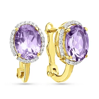 Сережки з жовтого золота з аметистом і фіанітами (арт. 110183Пжа)