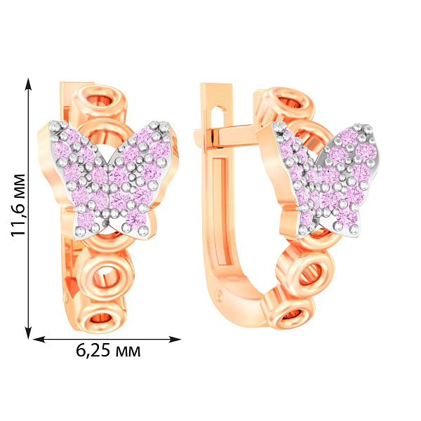 Дитячі сережки "Метелики" з золота з бузковими фіанітами (арт. 110480ср) – зображення 2