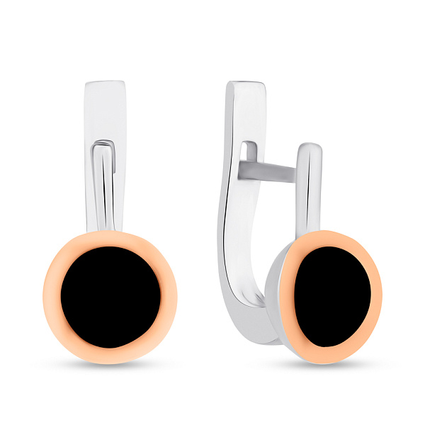 Серьги из серебра с ониксом и золотой накладкой (арт. 7202/637осп) – изображение 1