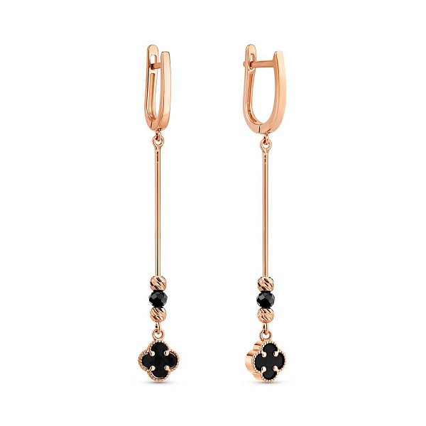 Длинные серьги из красного золота с ониксом (арт. 1101199о) – изображение 1