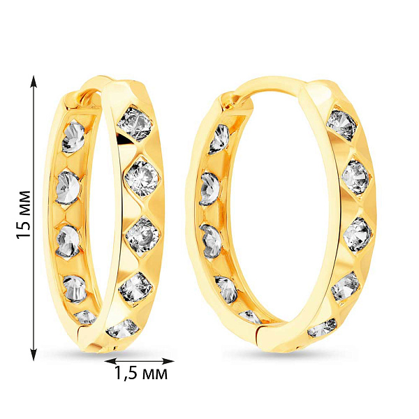 Сережки-кольца из желтого золота с фианитами (арт. 108272/15ж) – изображение 2
