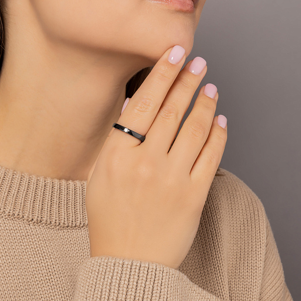 Каблучка з золота та чорної кераміки з діамантом (арт. К011789005бч) – зображення 3