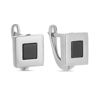 Сережки з білого золота Квадрати з оніксом (арт. 104176бо)