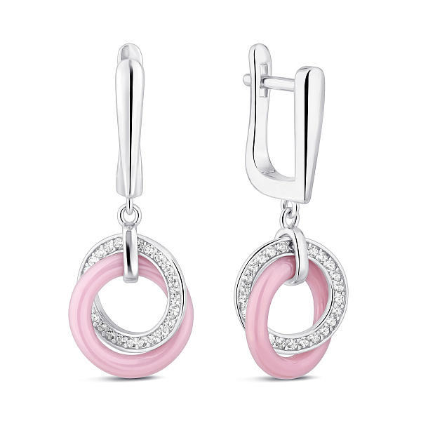 Срібні сережки з керамікою та фіанітами (арт. 7502/1329672кмр) – зображення 1