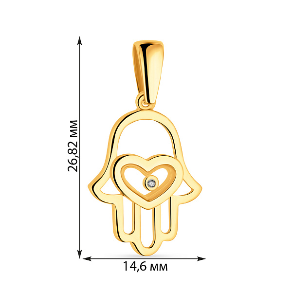 Подвес из желтого золота "Хамса" с одним фианитом (арт. 424444ж) – изображение 2