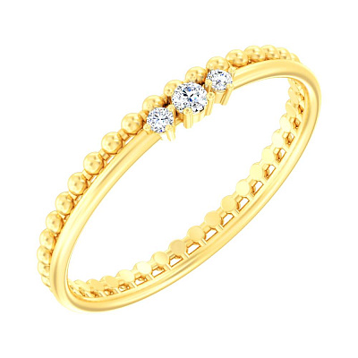 Тонкое кольцо  из желтого золота с фианитами  (арт. 140949ж)